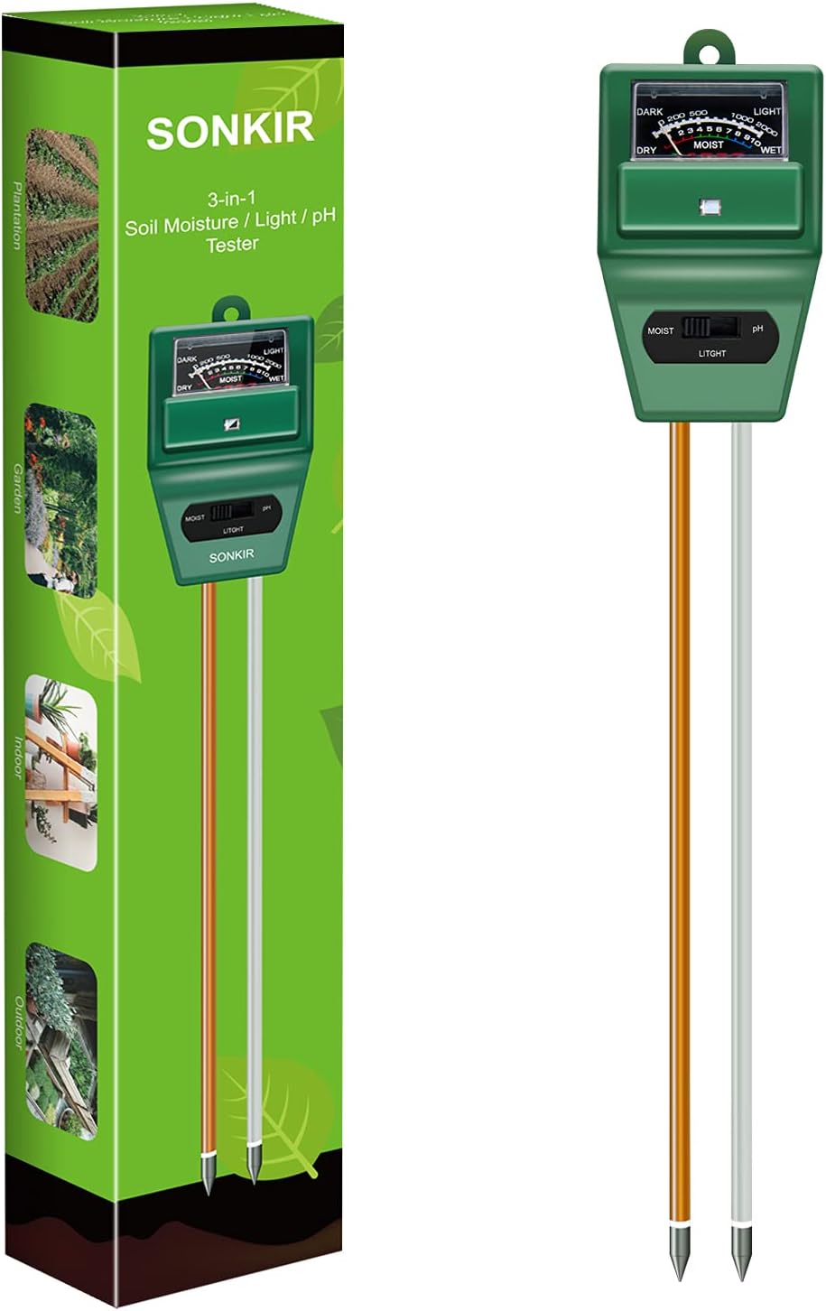 Ph Meter - Soil pH Meter, MS02 3-in-1 Soil