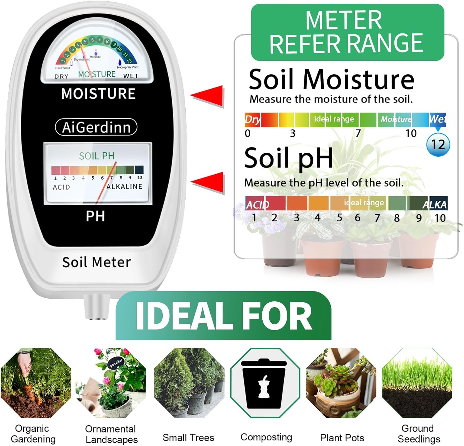 2-in-1 Soil Moisture & pH Mete – обзор и цена Ph Meter